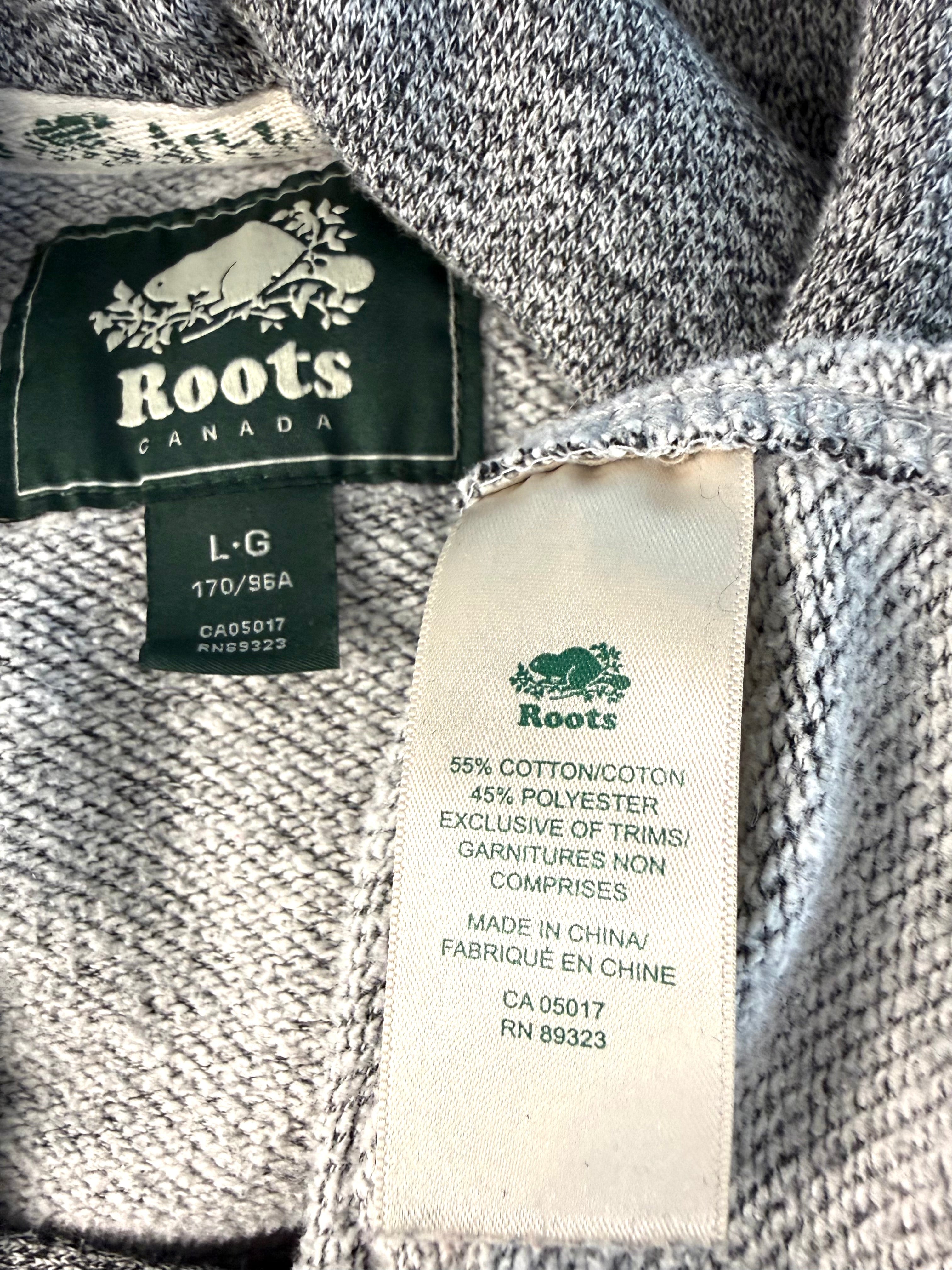 inside tags on Roots Canada Pullover Hoodie at Blue Sparrow Shop 55% cotton 
