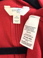 inside tags on Terra & Sky Relaxed Fit Recycled Cardigan | Size 1X