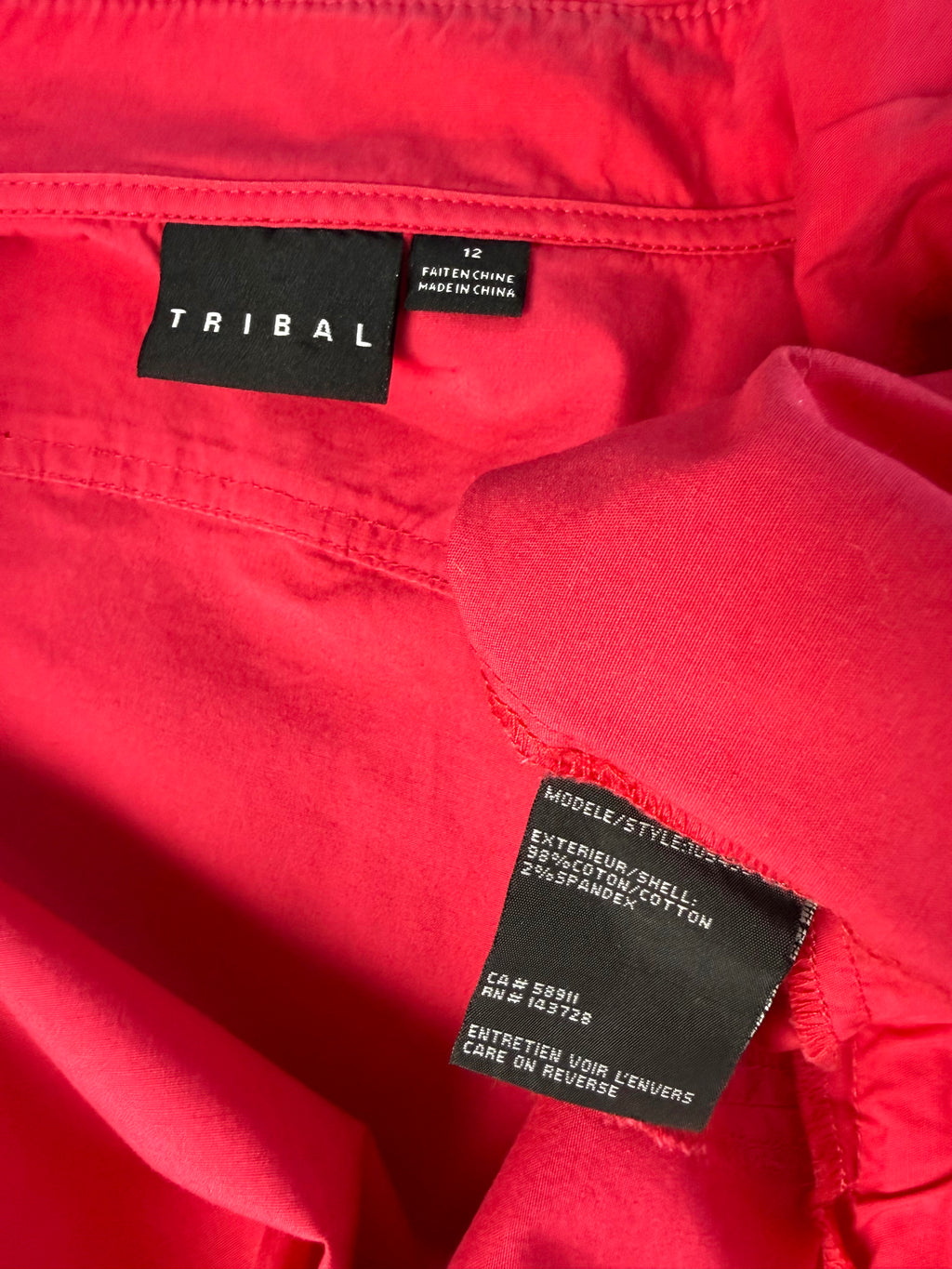 inside tags on Tribal brand 98% Cotton Utility Jacket | Size 12 at Blue Sparrow Shop