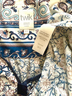 inside tags on Twik by Simons 100% Cotton Floral Paisley Boho Blouse — Navy & Blush Border Print | Size L at Blue Sparrow Shop  