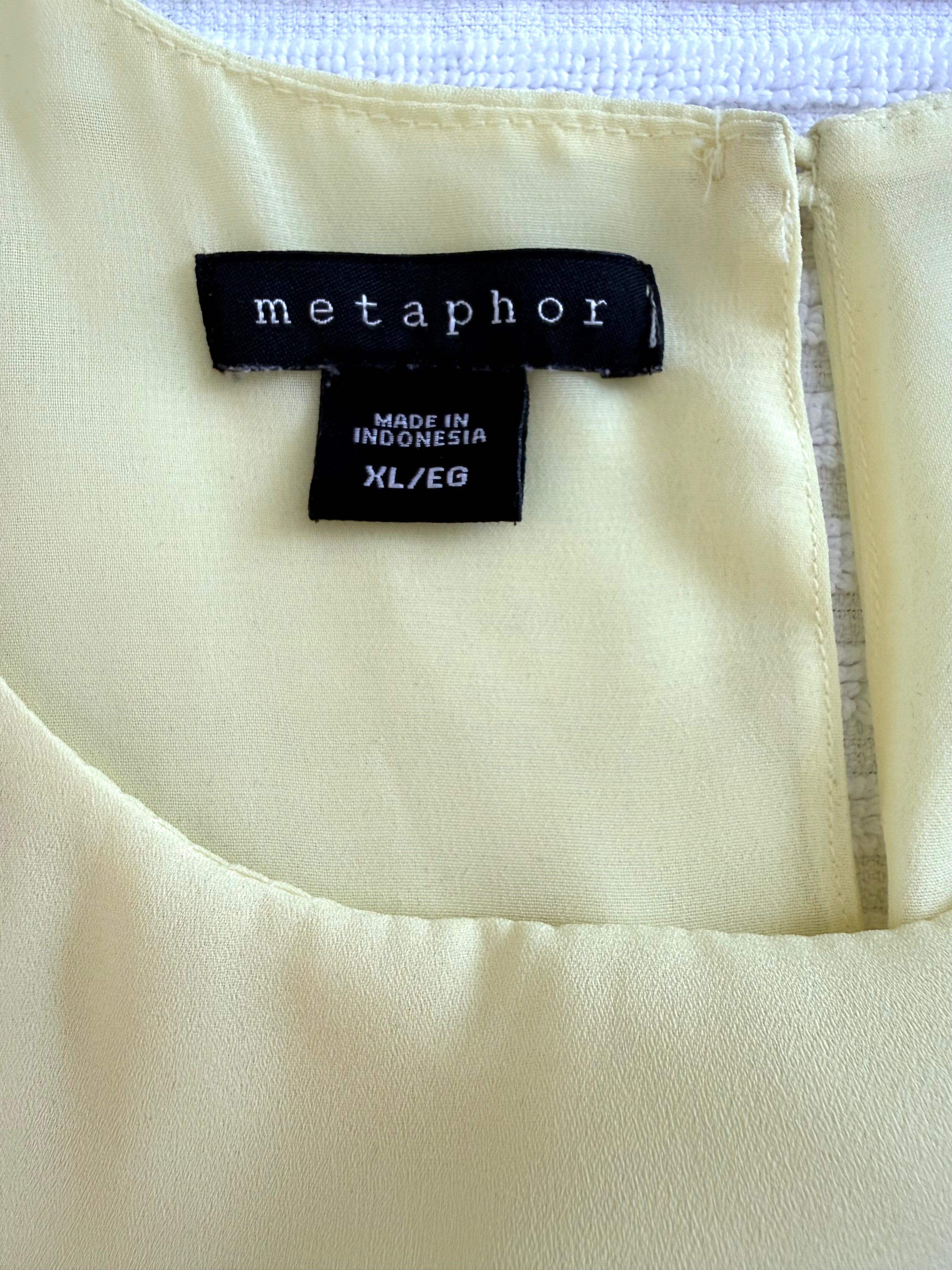 inside tags on Yellow Layered Sleeveless Blouse | Metaphor Double Layer Chiffon Tank | Size XL at Blue Sparrow Shop