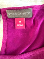 inside tags on tie waist detail on Vince Camuto Magenta Draped Side Top | Size M  at Blue Sparrow Shop 