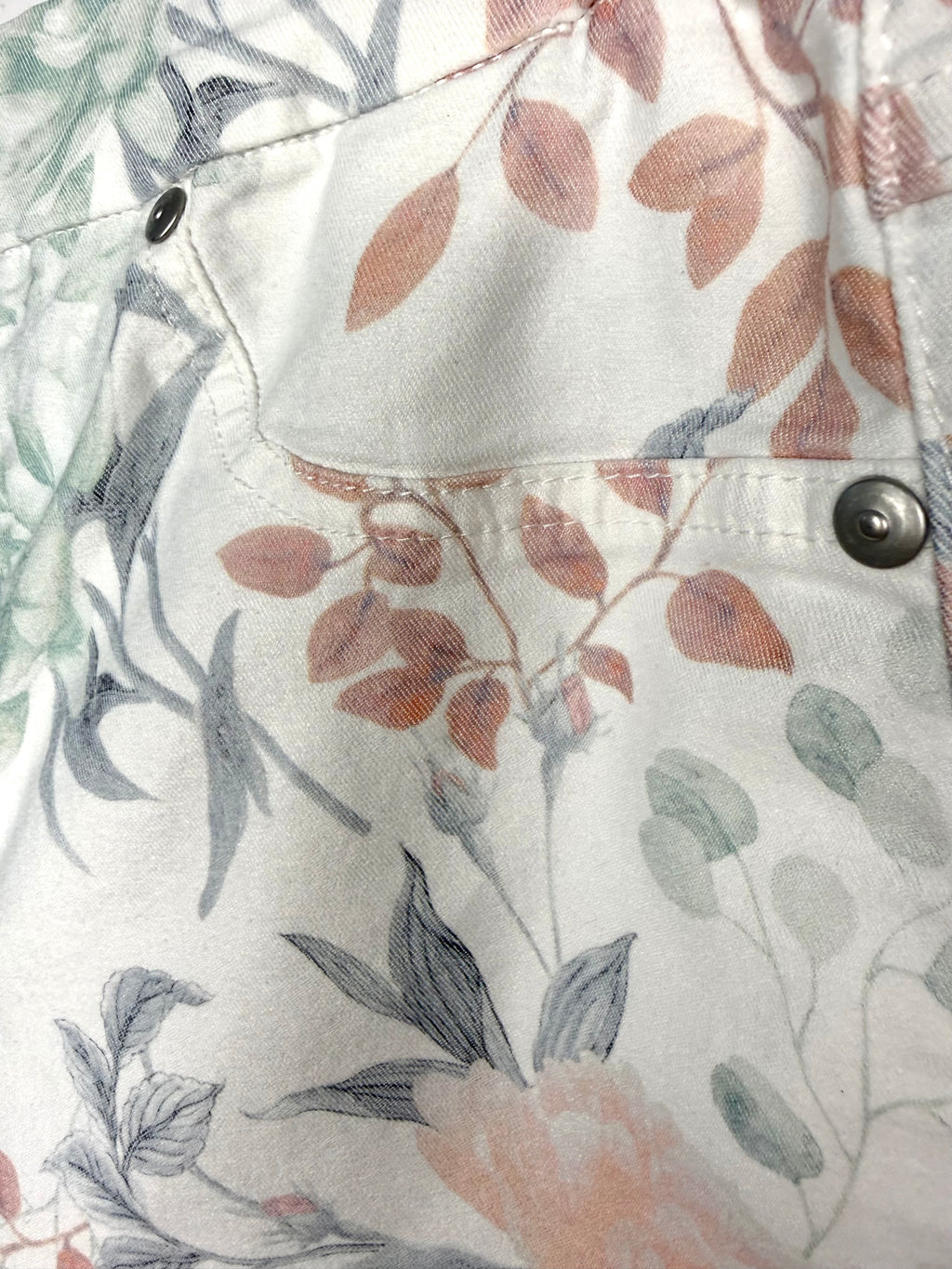 invisible pocket on Tribal Brand Pastel Coloured Floral Jegging Jeans at Blue Sparrow Shop