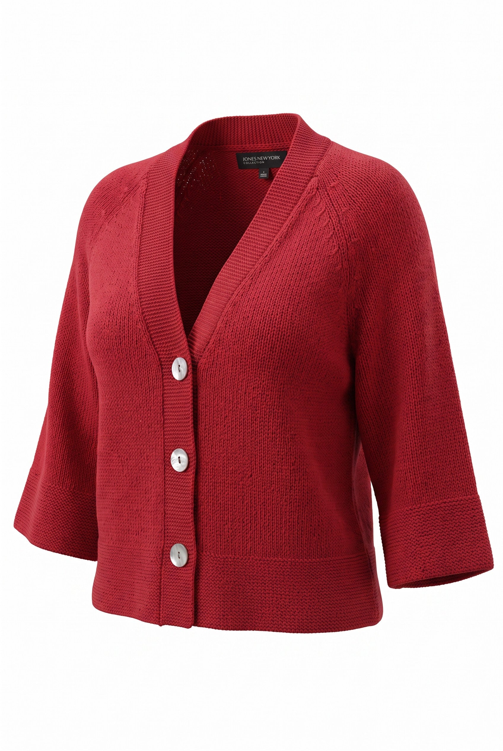 jones new york red cardigan with background removed