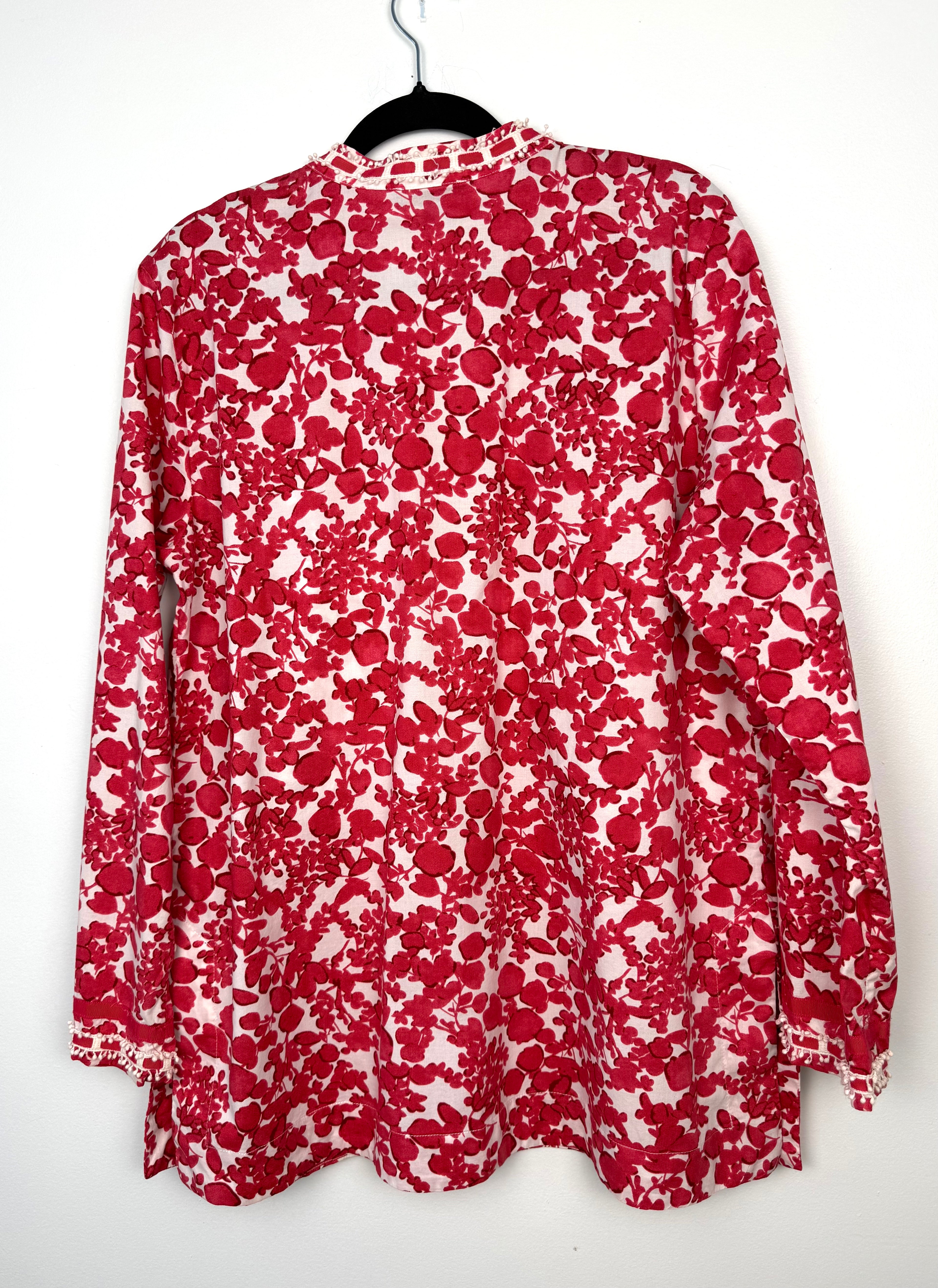 lightweight red floral tunic women back view 