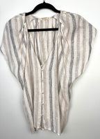 linen blend striped summer blouse button front coastal style top on hanger