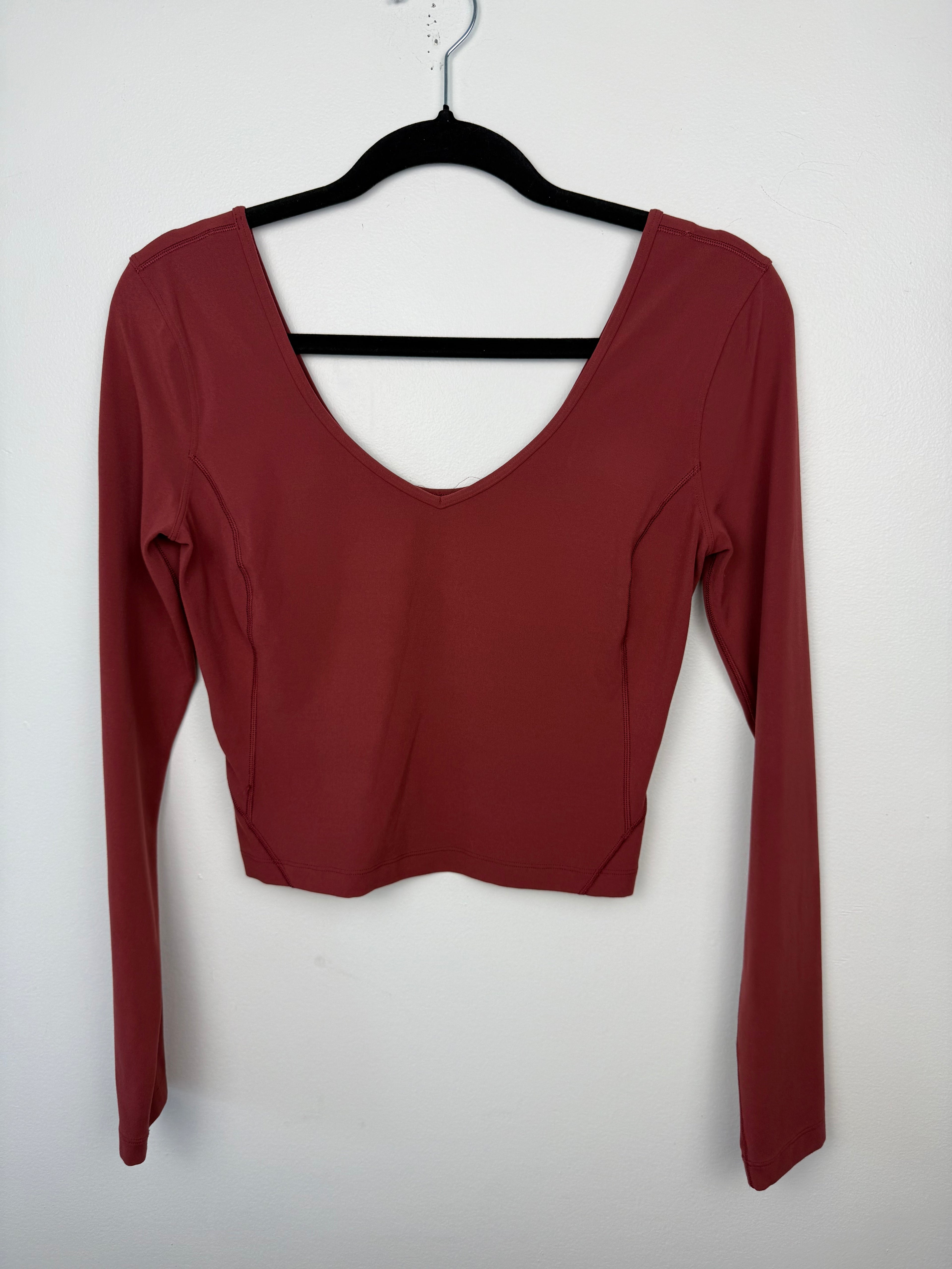 front of lululemon All It Takes Nulu V-Neck Long-Sleeve Shirt | Size 6 on hanger