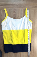lululemon colour block tank showing measurement of 24" from shoulder to hem