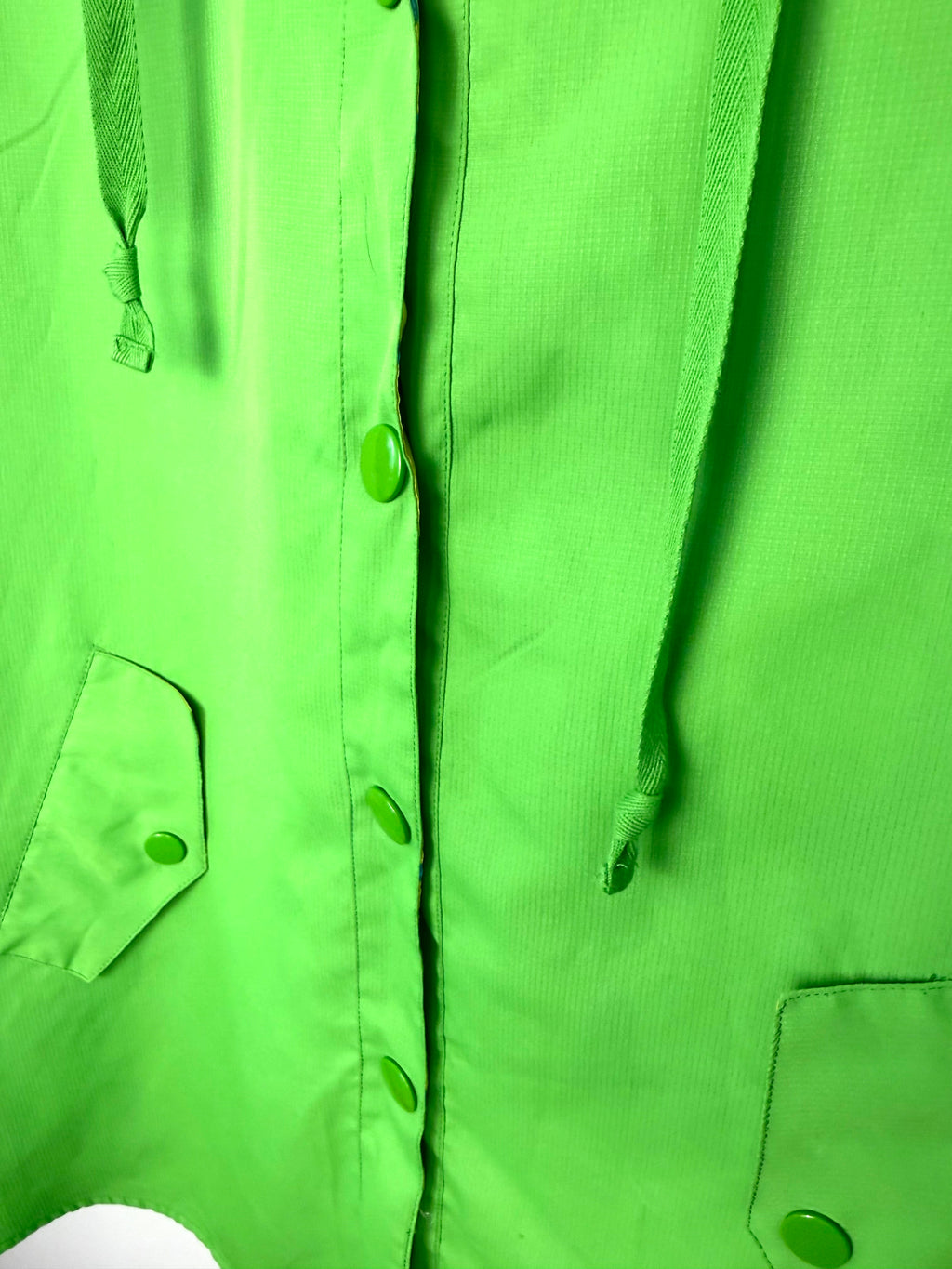 button front detail on neon green hooded windbreaker women casual streetwear jacket