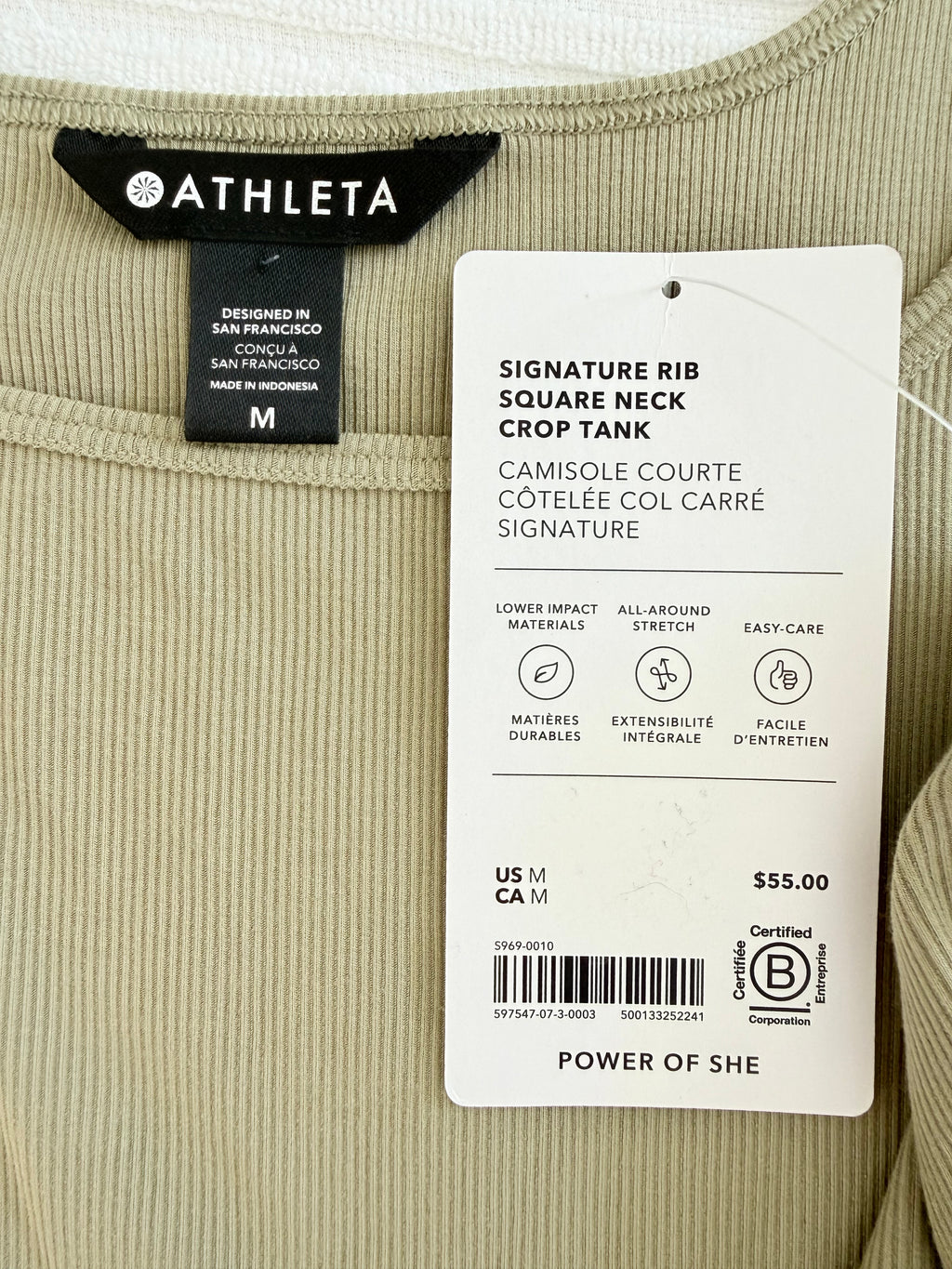 new tag on NWT Athleta Signature Rib Square-Neck Crop Tank | Size M