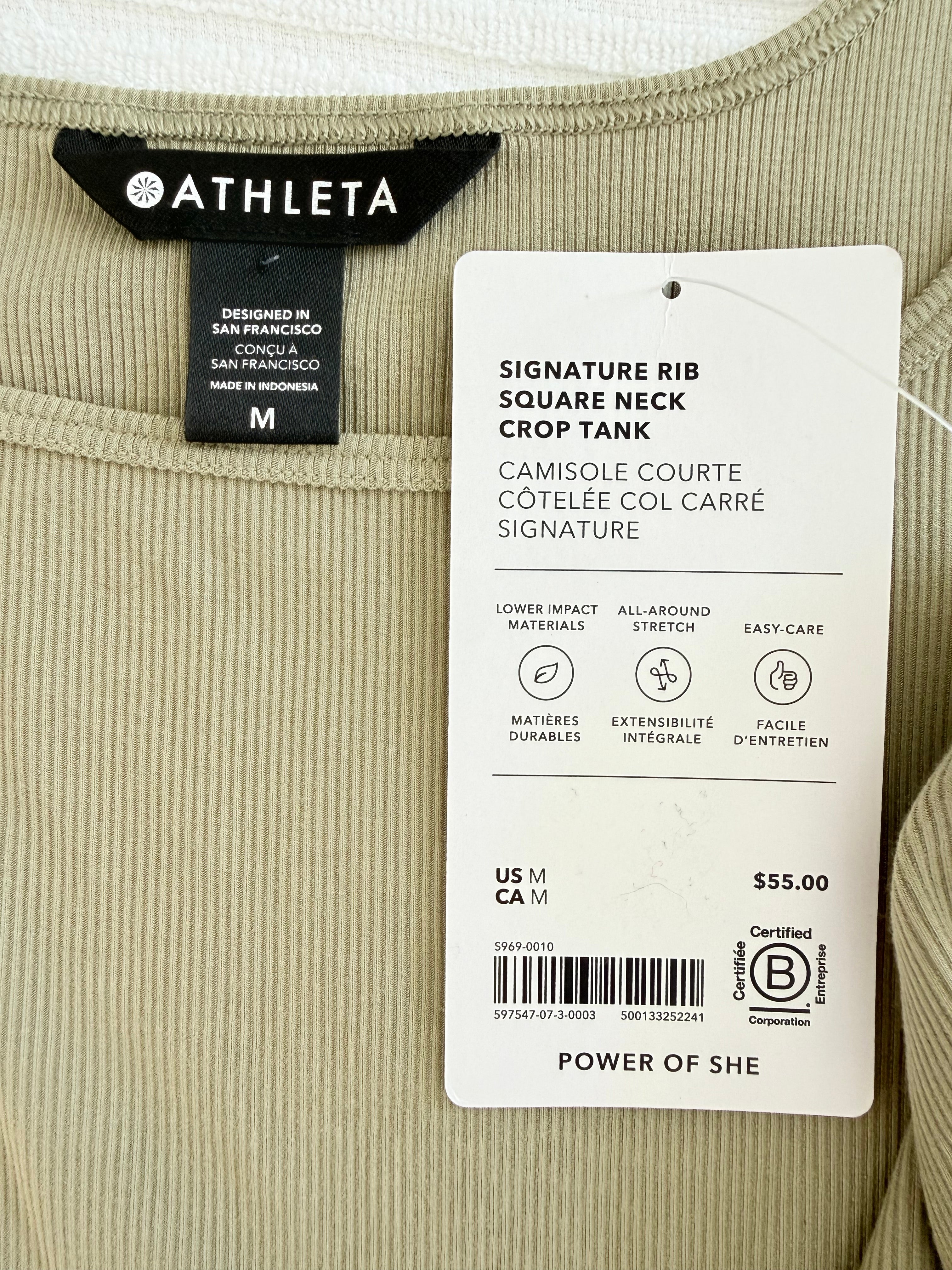 new tag on NWT Athleta Signature Rib Square-Neck Crop Tank | Size M
