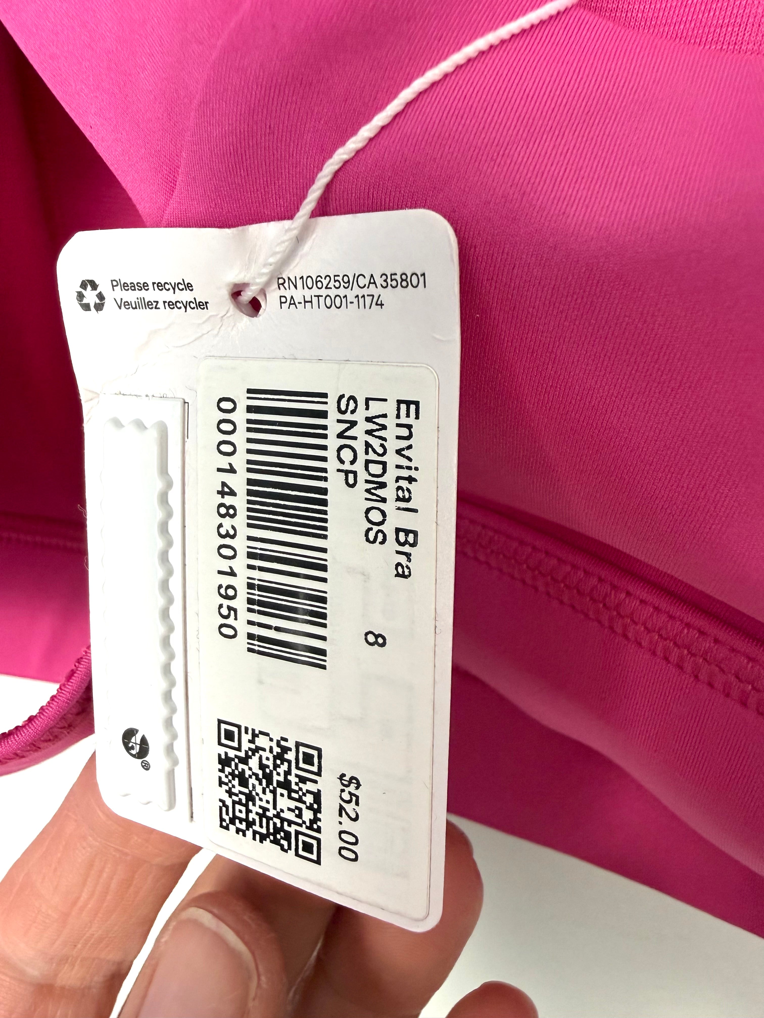 new tag on Lululemon Envital Bra Hot Pink Cross-Back Sports Bra NEW WITH TAGS