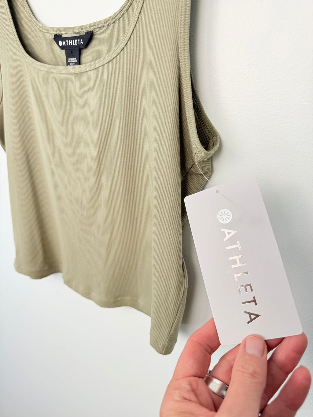 new tag on NWT Athleta Signature Rib Square-Neck Crop Tank | Size M
