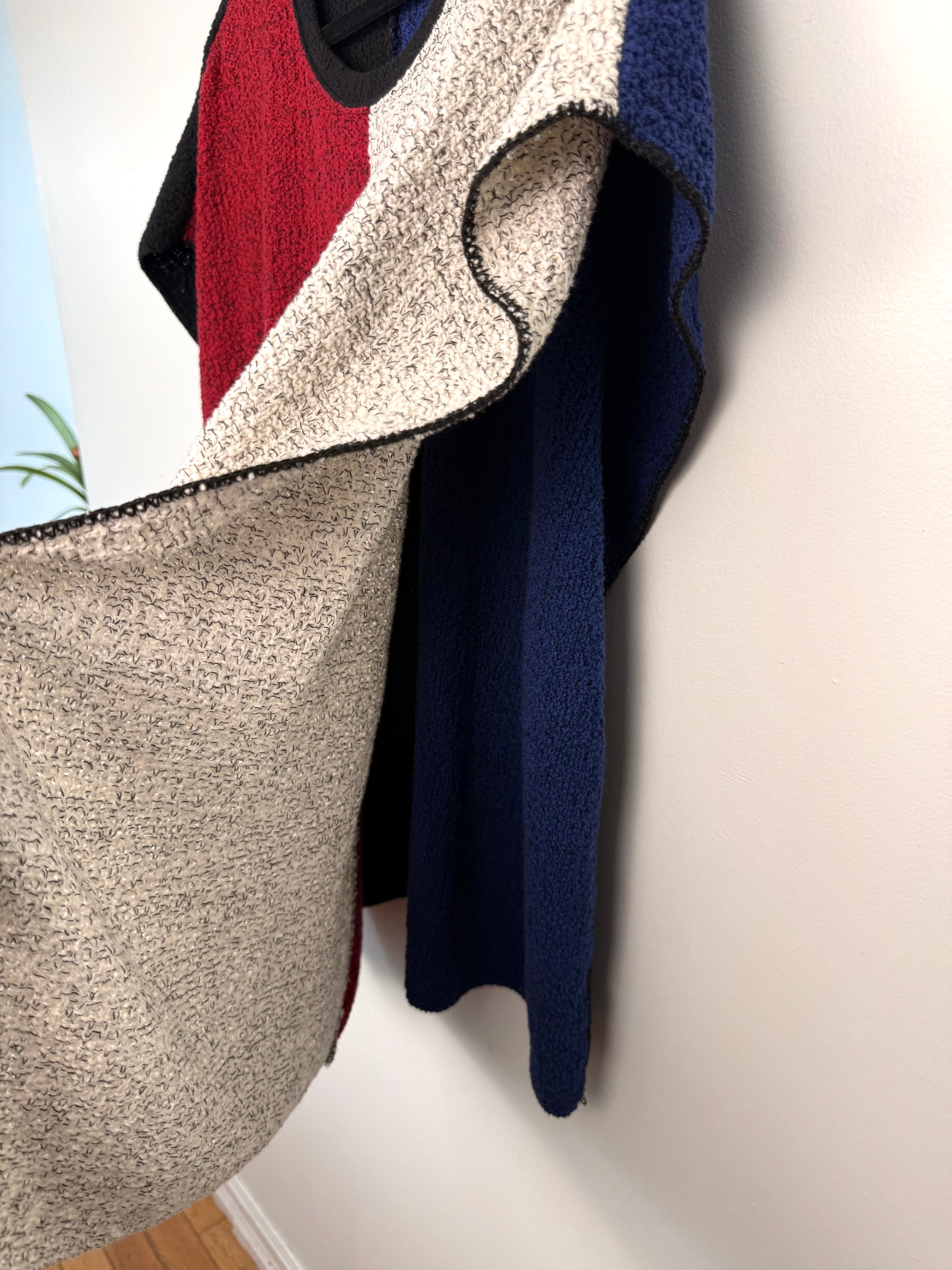 open side on Margaret Winters Reversible Cotton Colour Block Poncho Top | One Size