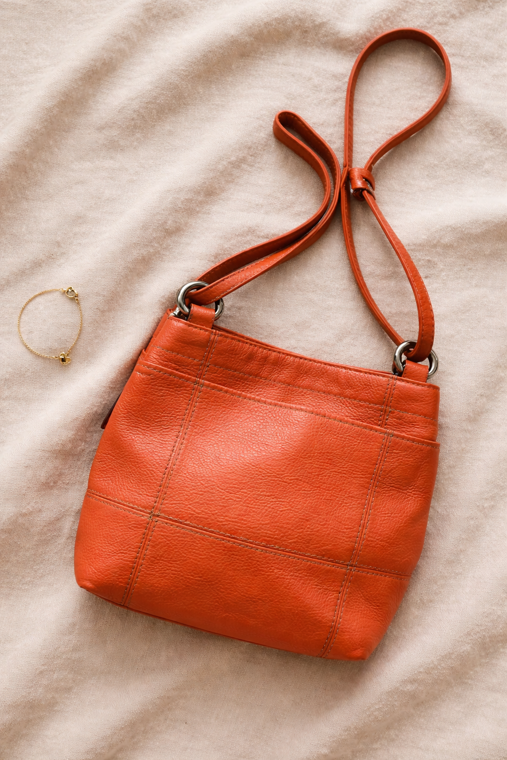 Clarks Orange Pebbled Leather Shoulder Bag at Blue Sparrow Shop