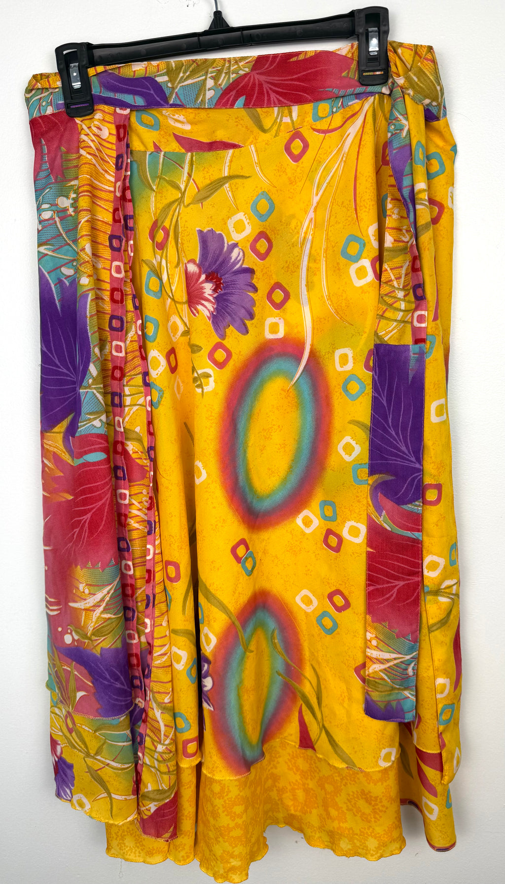 other side of 80% Silk Reversible Tropical Floral Wrap Skirt  at Blue Sparrow Shop