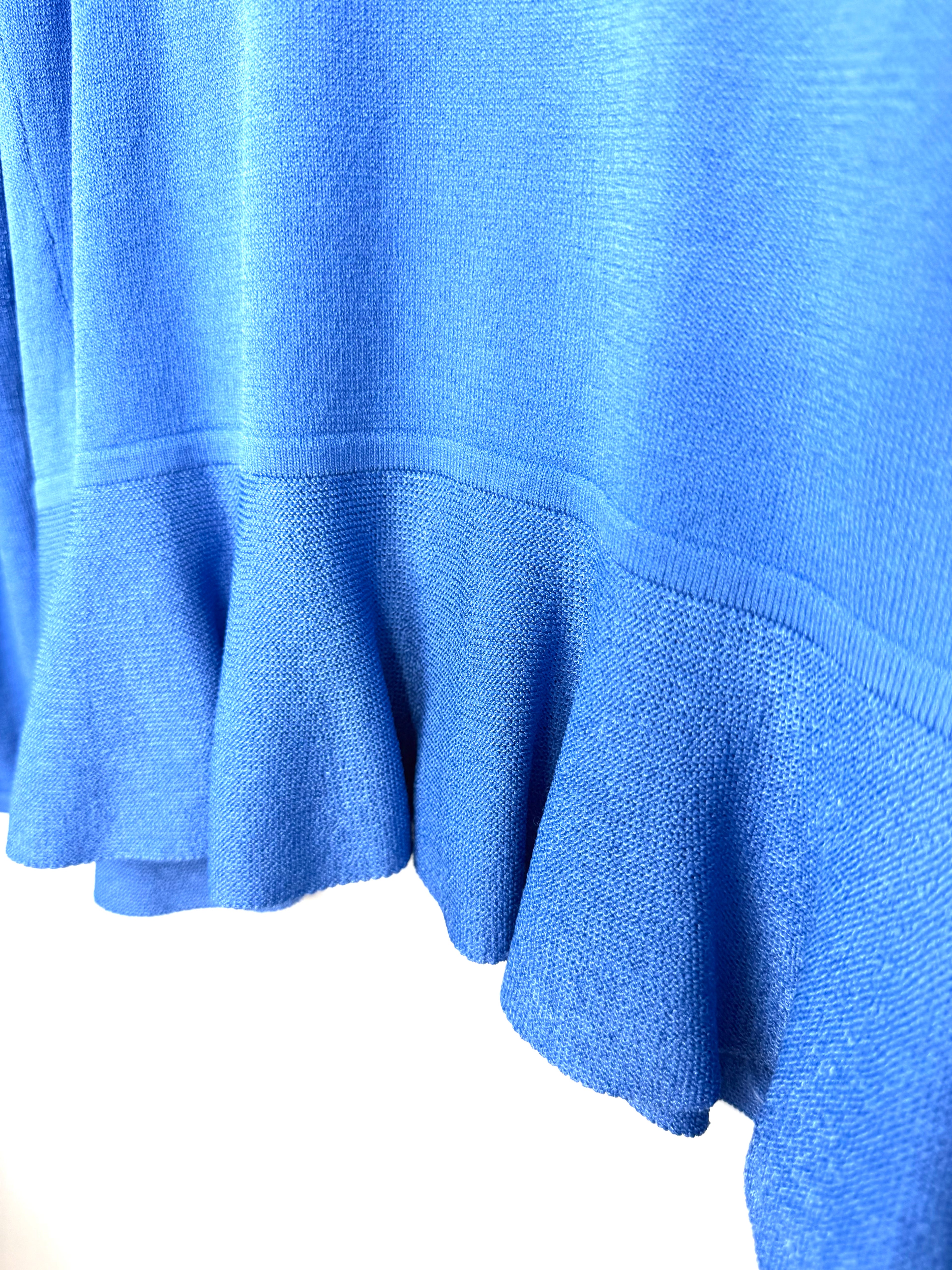 peplum waist detail cornflower blue softly tailored cardigan to expand your capsule wardrobe