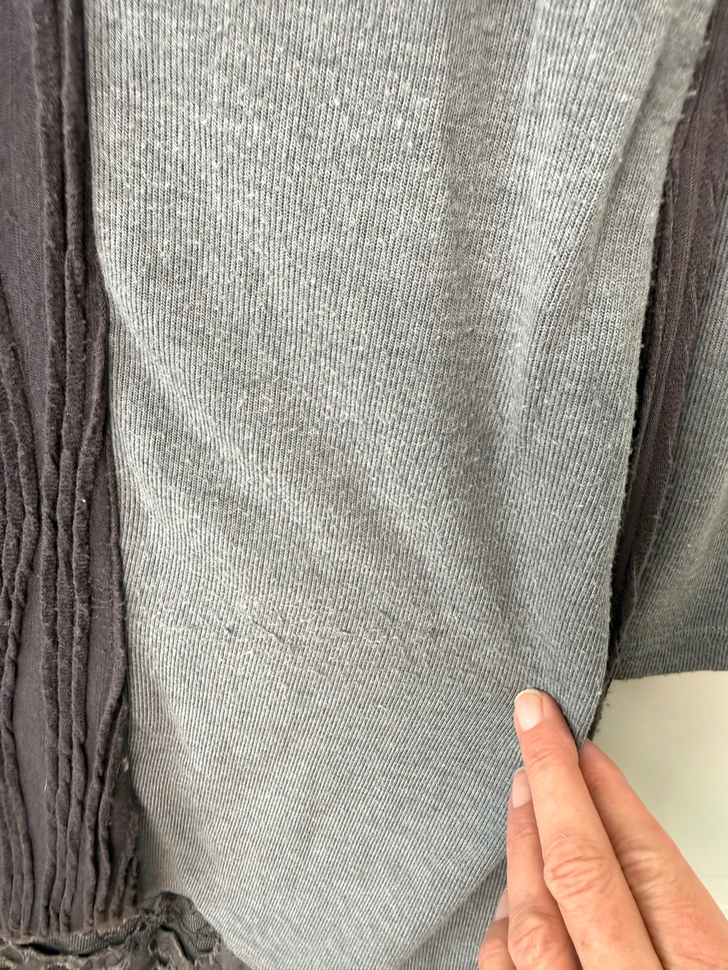 pilling on back of Hypnose Grey Mixed-Media Layered Cardigan | Size S/M