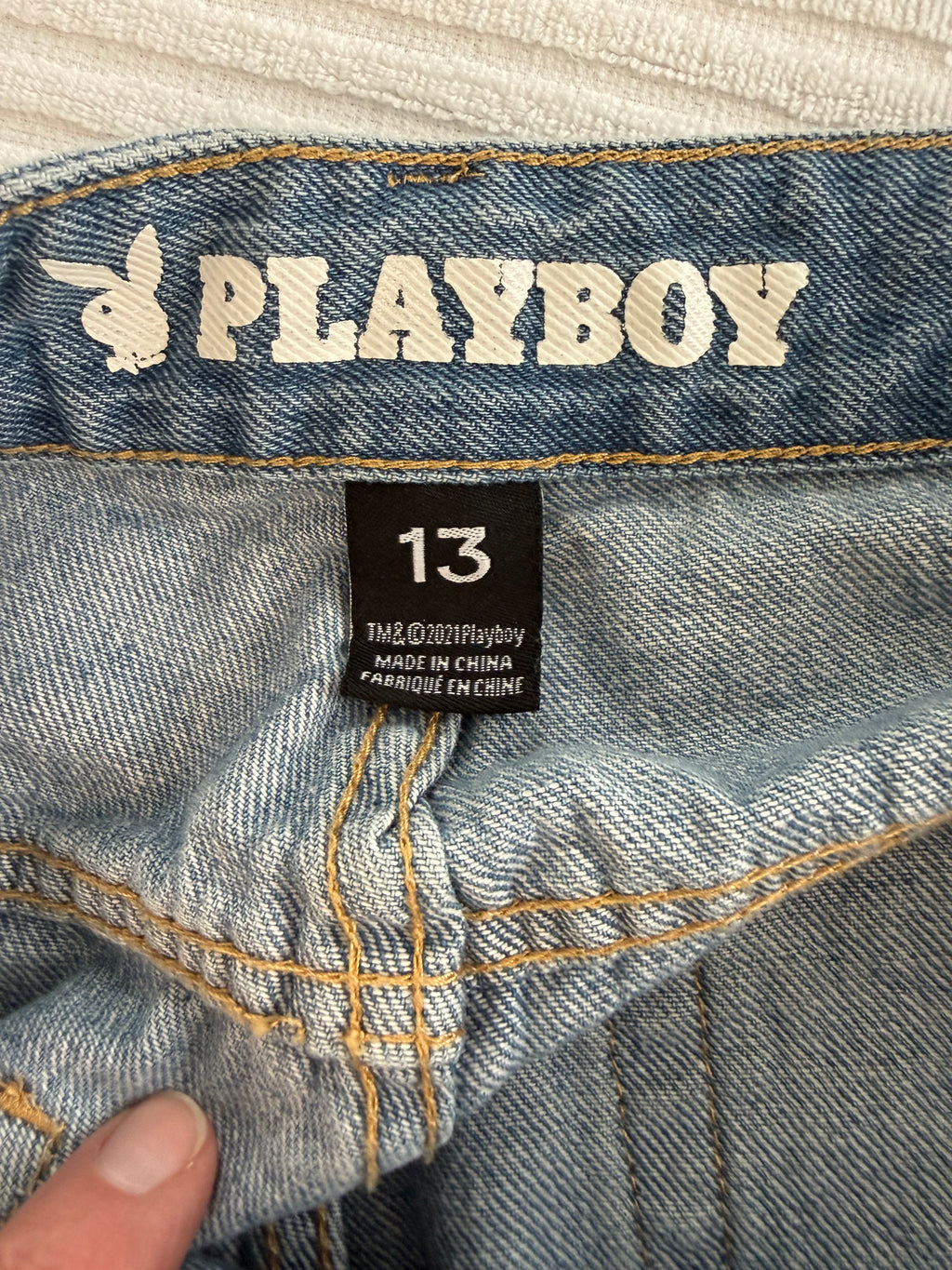 playboy bunny tag on 100% Cotton Playboy Bunny Print Wide Leg Jeans | Size 13 at Blue Sparrow Shop