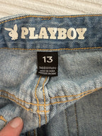 playboy bunny tag on 100% Cotton Playboy Bunny Print Wide Leg Jeans | Size 13 at Blue Sparrow Shop