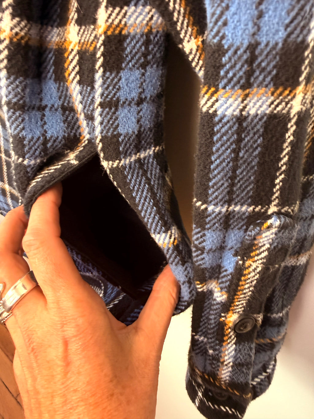 pocket detail on 100% Cotton Plaid Jacket by Frank& Oak | Size S Mens