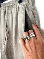 pocket detail on 100% Linen  Drawstring Pants – Taupe Relaxed Fit Pull-On Trousers – H&M Small at Blue Sparrow Shop