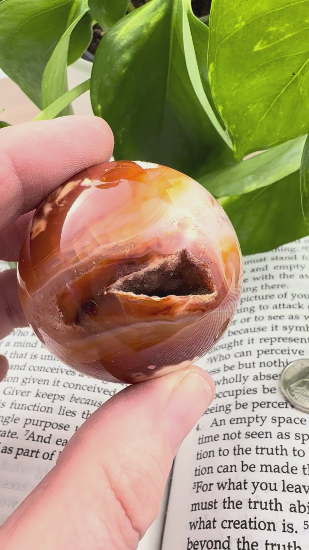 Video of Carnelian Sphere showing druzy up close 