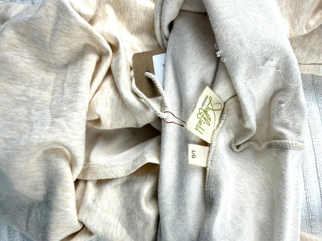 pulls inside collar of NWT Duffield Design Bamboo Cotton Waterfall Cardigan | Size L at Blue Sparrow Shop 