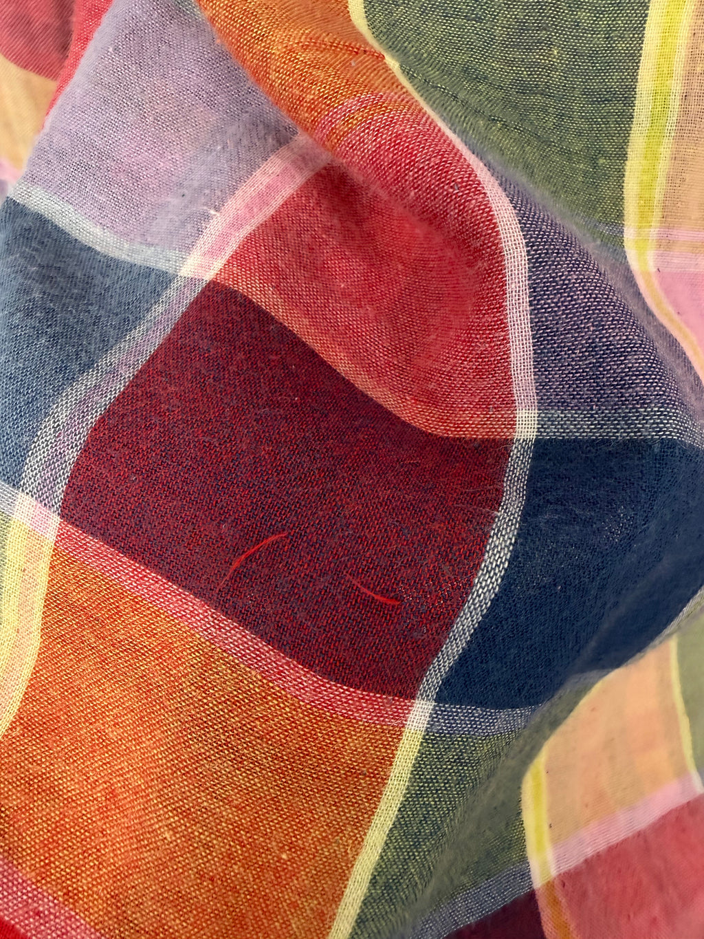 pulls on Marks & Spencer 100% Cotton Rainbow Madras Plaid Shirt  at Blue Sparrow Shop