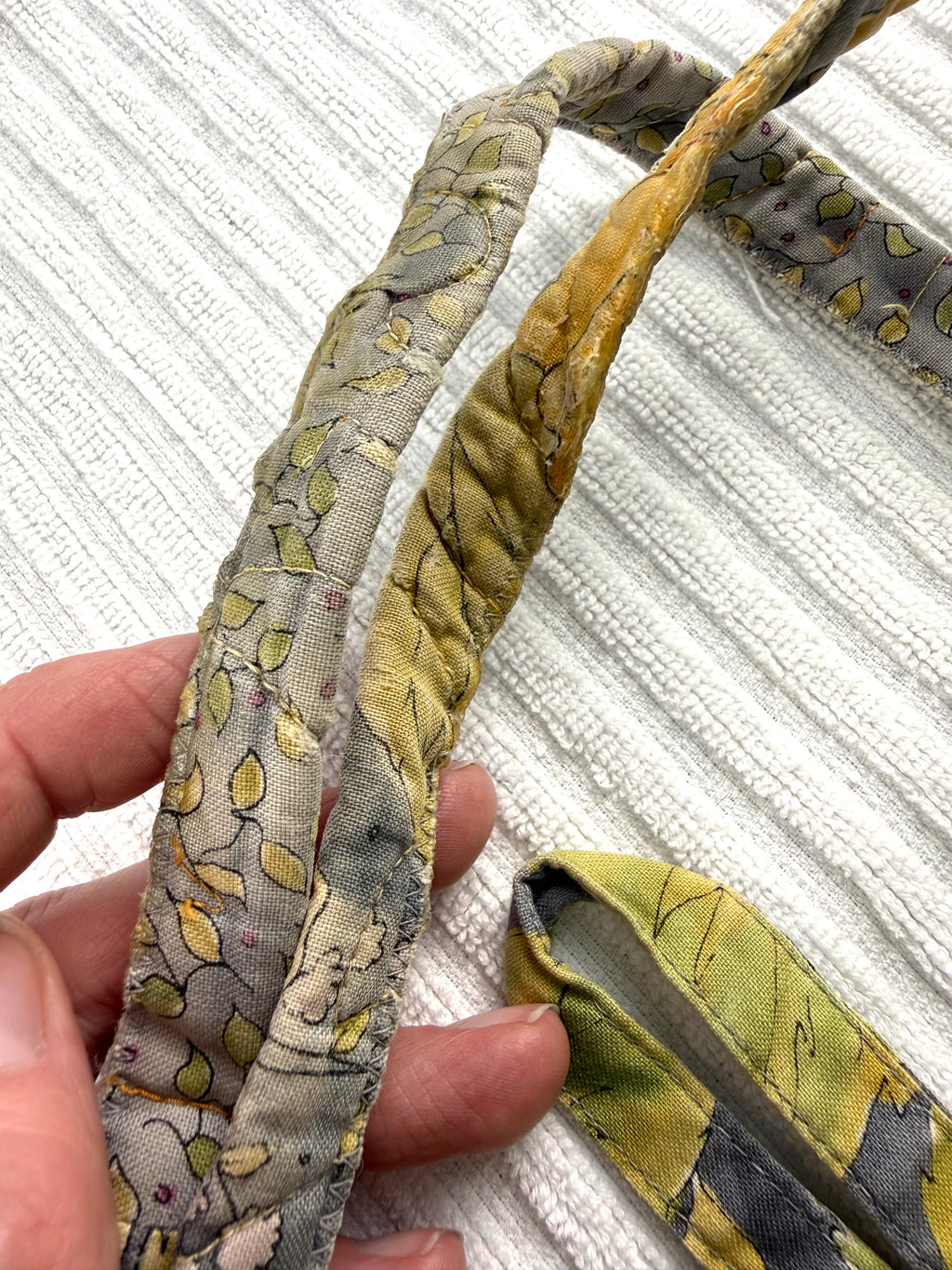 repaired handles on Handmade Quilted Cotton Tote Bag at Blue Sparrow Shop