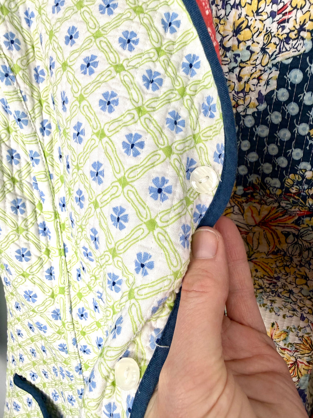 reverse side buttons on Handmade Reversible Quilted Patchwork Jacket