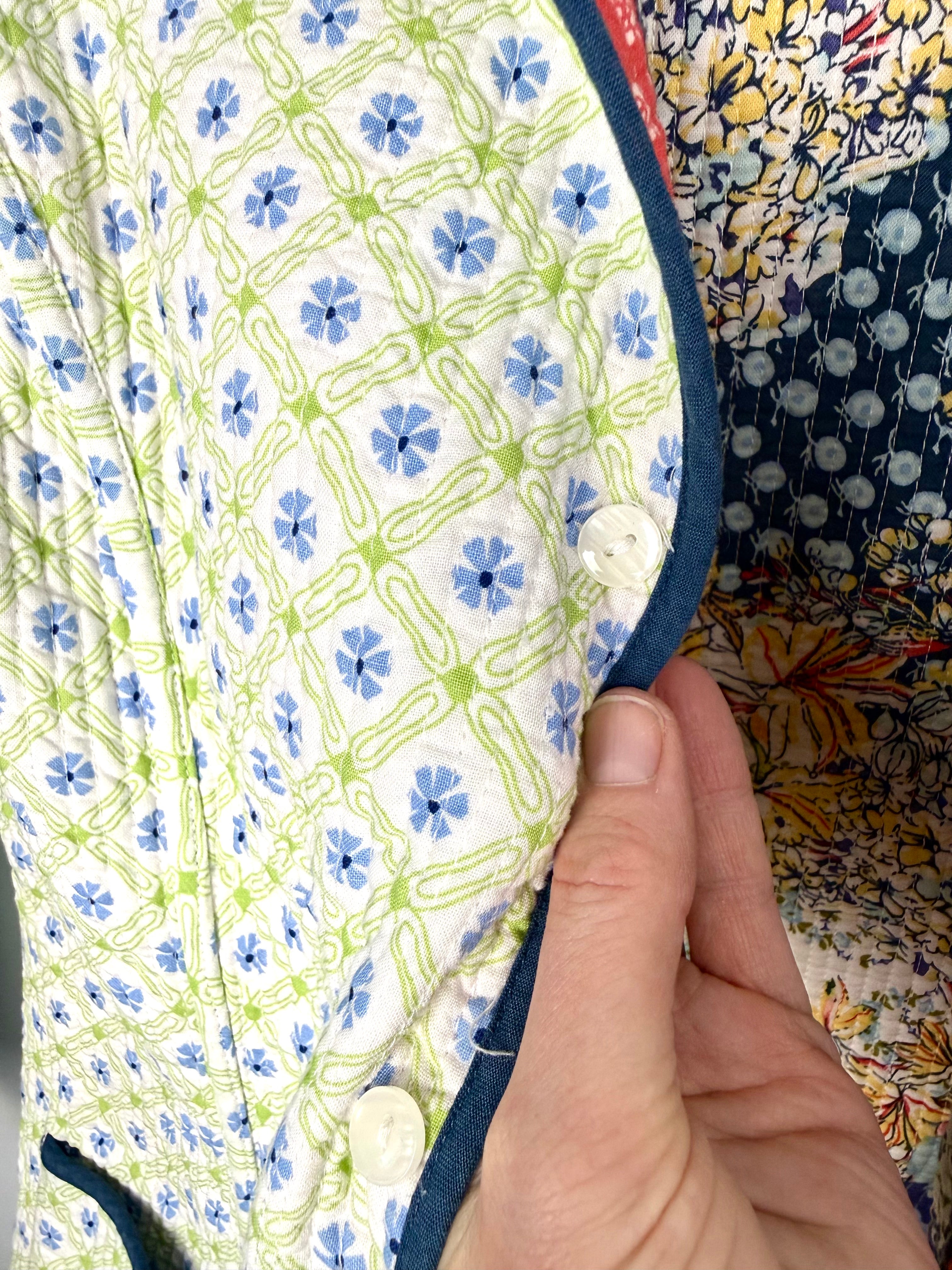 reverse side buttons on Handmade Reversible Quilted Patchwork Jacket