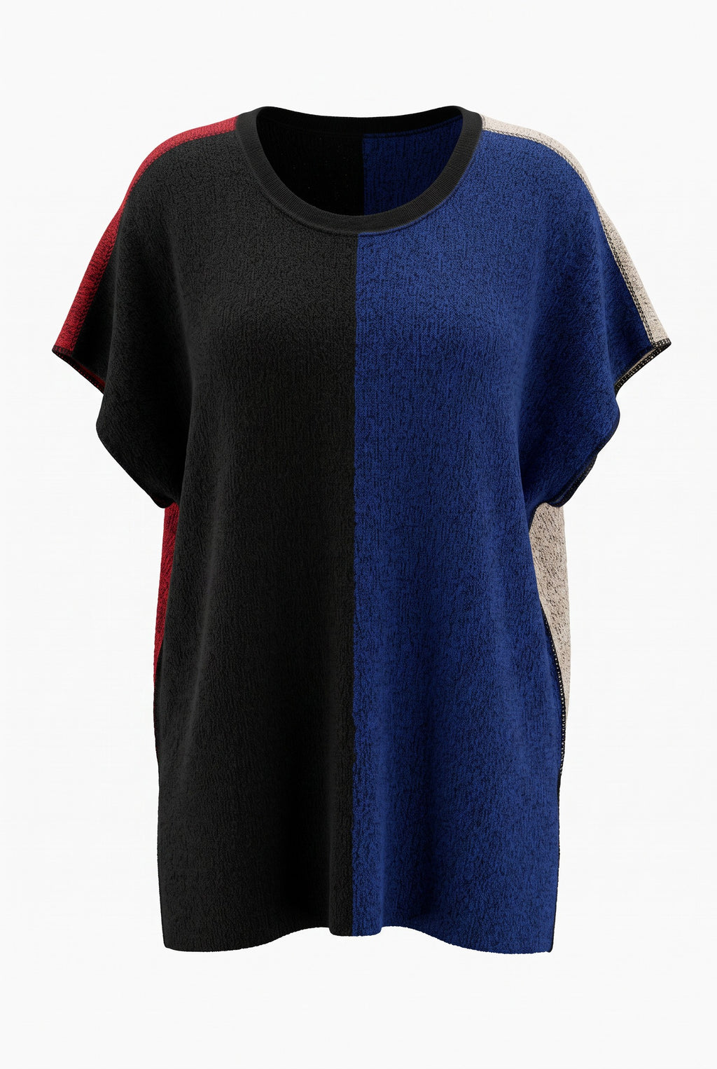 reverse side of Margaret Winters Reversible Cotton Colour Block Poncho Top | One Size on white background