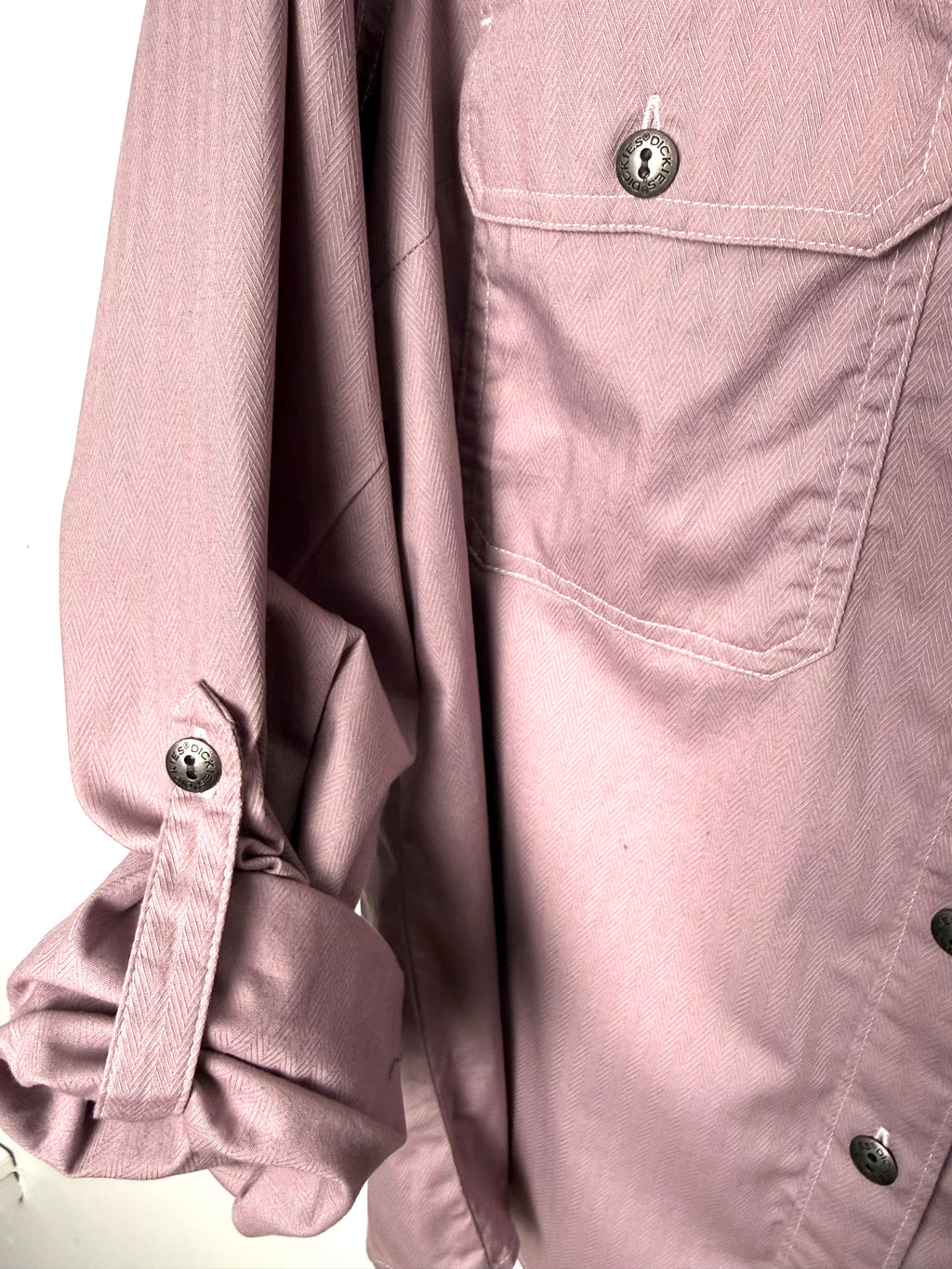 rolled cuff detail on feminine work shirt by Dickies 