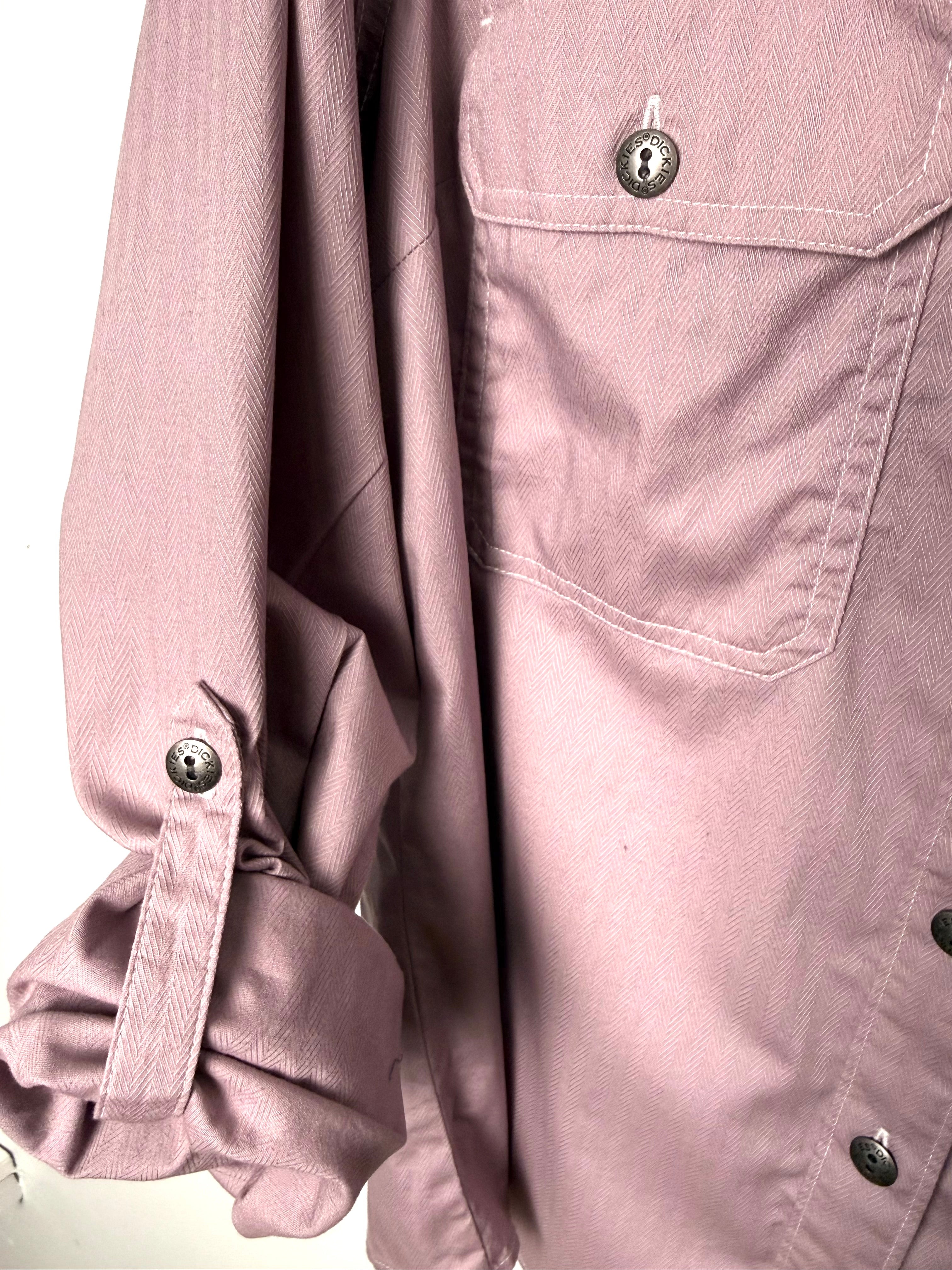 rolled cuff detail on feminine work shirt by Dickies 
