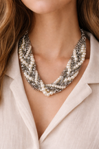 Layered Pearl and Chain Statement Choker on woman at Blue Sparrow Shop