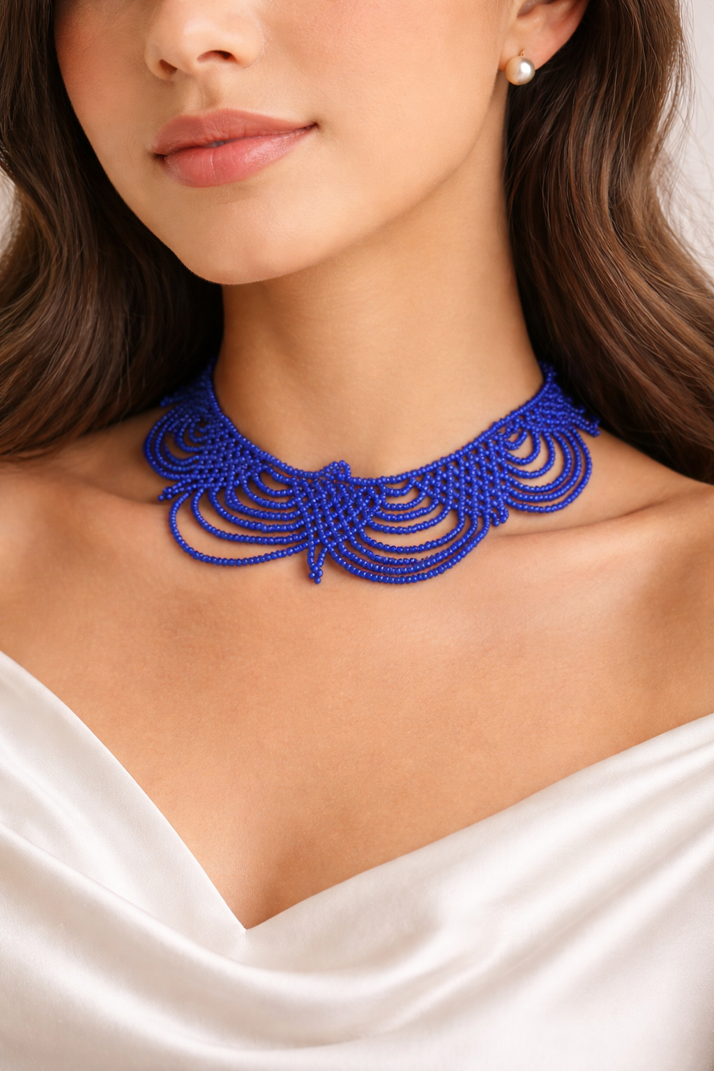 Cobalt Blue Seed Bead Statement Collar Necklace at Blue Sparrow Shop