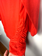 ruched side on Tribal Cotton Scoop Neck Ruched Side Top — Deep Orange | 3/4 Sleeve | Size XL at Blue Sparrow Shop