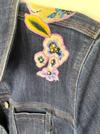 shoulder detail on Chicos embroidered denim jacket 