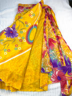 showing different layers of 80% Silk Reversible Tropical Floral Wrap Skirt  at Blue Sparrow Shop 
