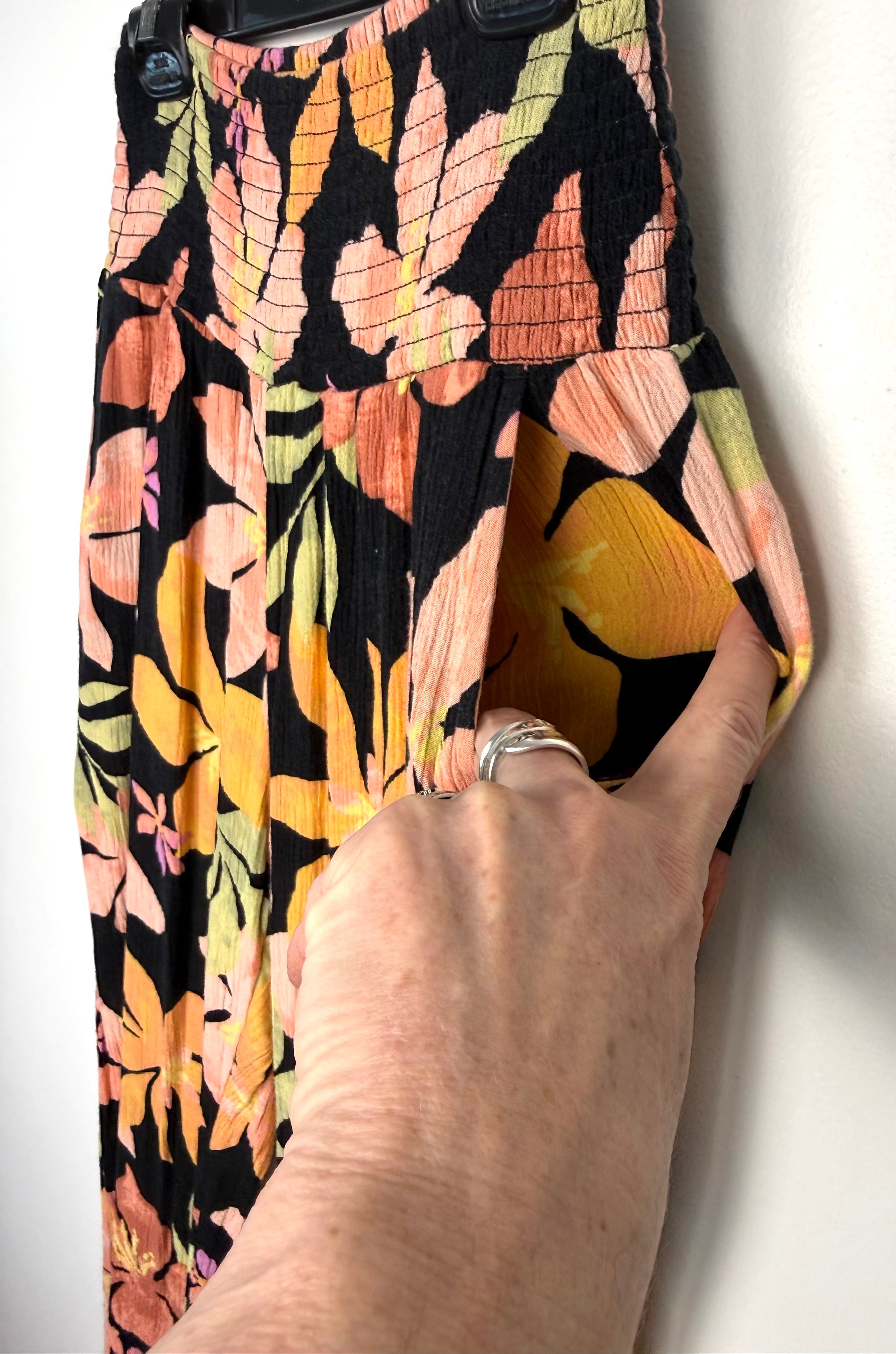 side pocket on Billabong Wide Leg Pants with Smocked Waist at Blue Sparrow Shop