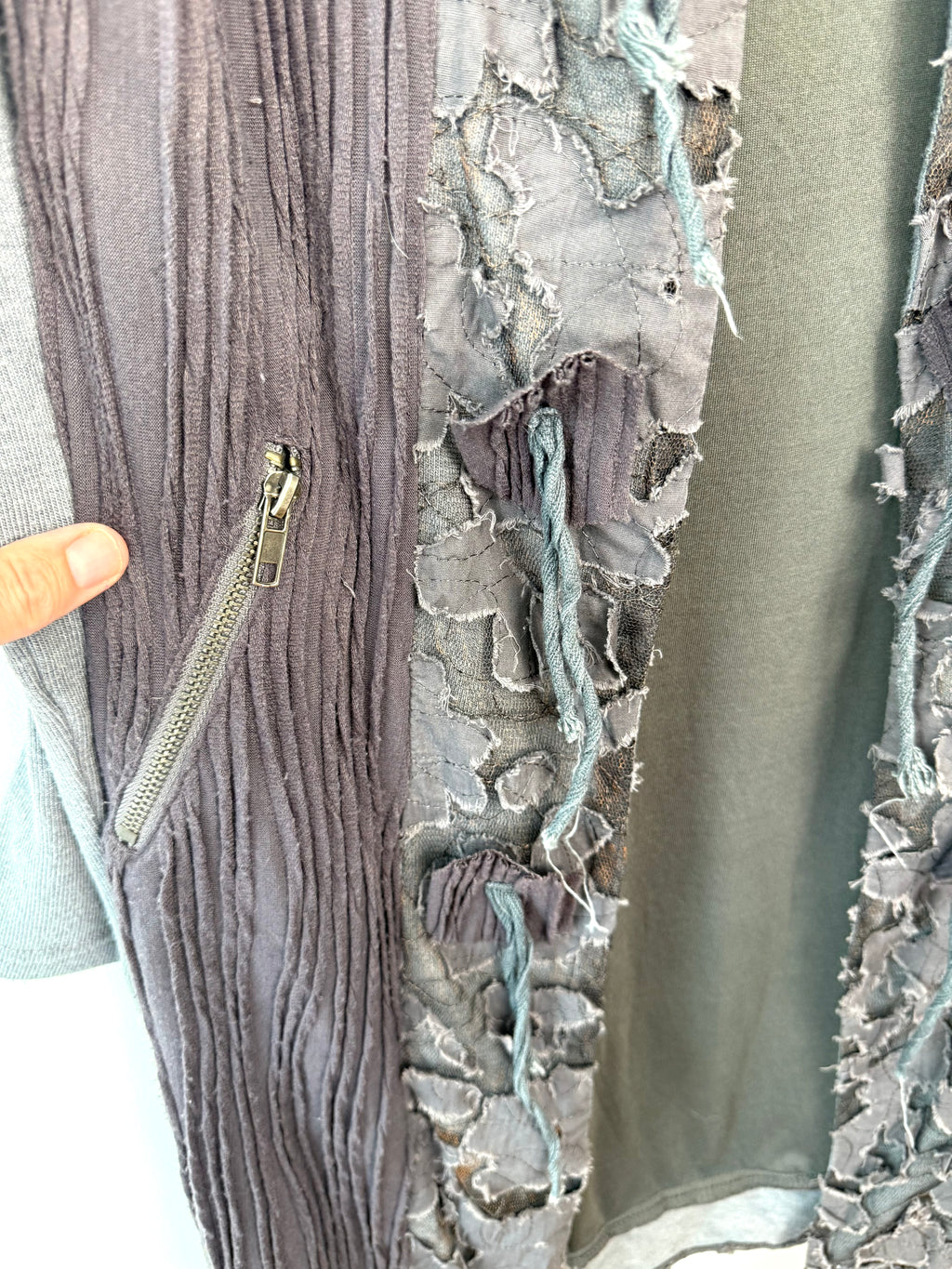 side pocket on Hypnose Grey Mixed-Media Layered Cardigan | Size S/M
