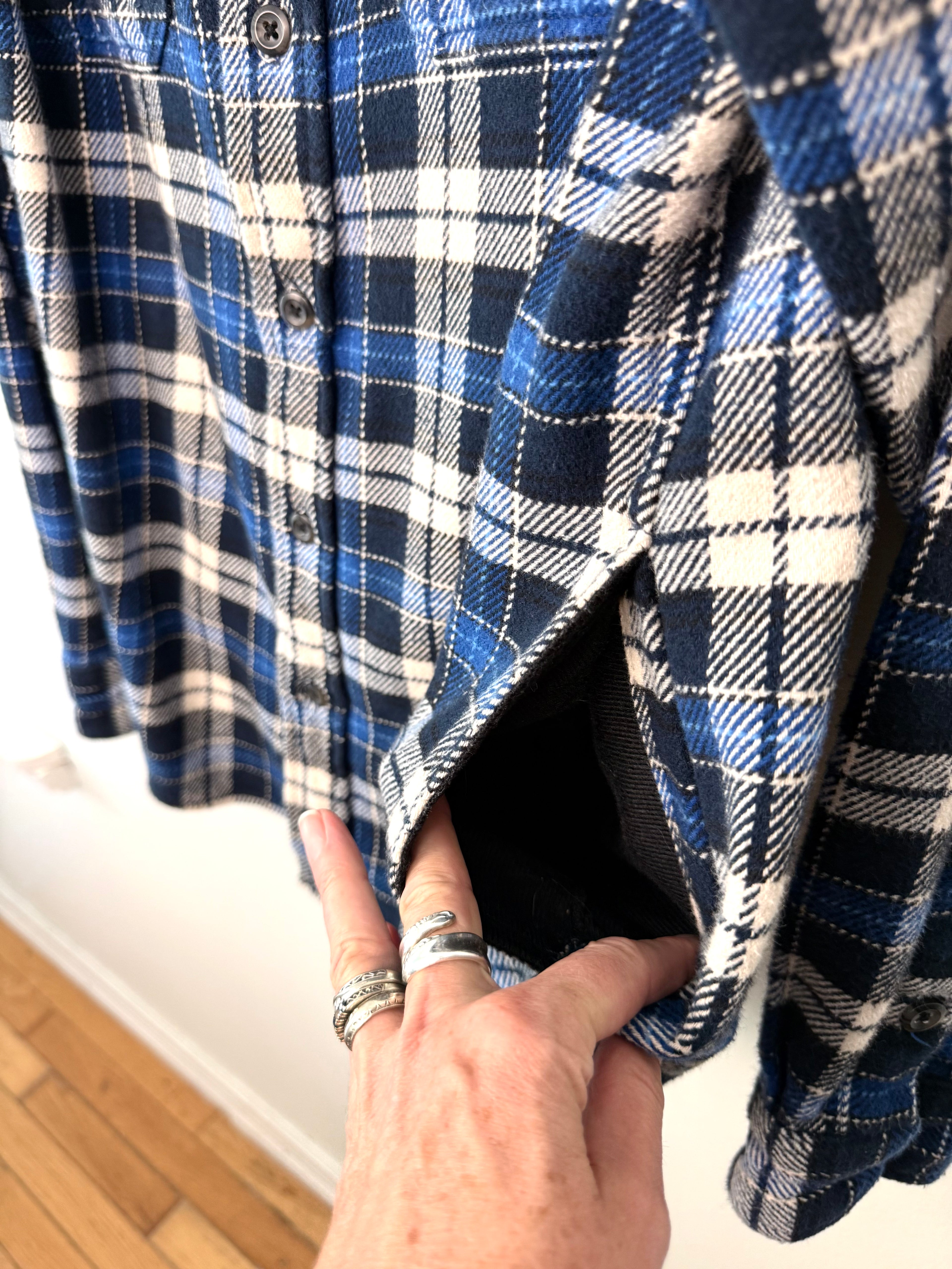 side pockets on Orvis 100% Cotton Plaid Shacket | Mens M