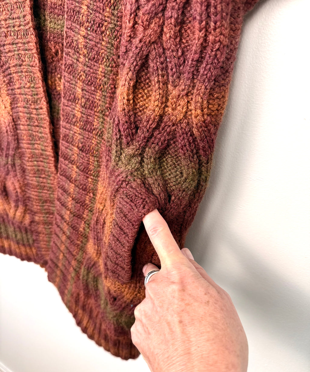 side pockets on Paprika coloured Handmade Cardigan | Size S