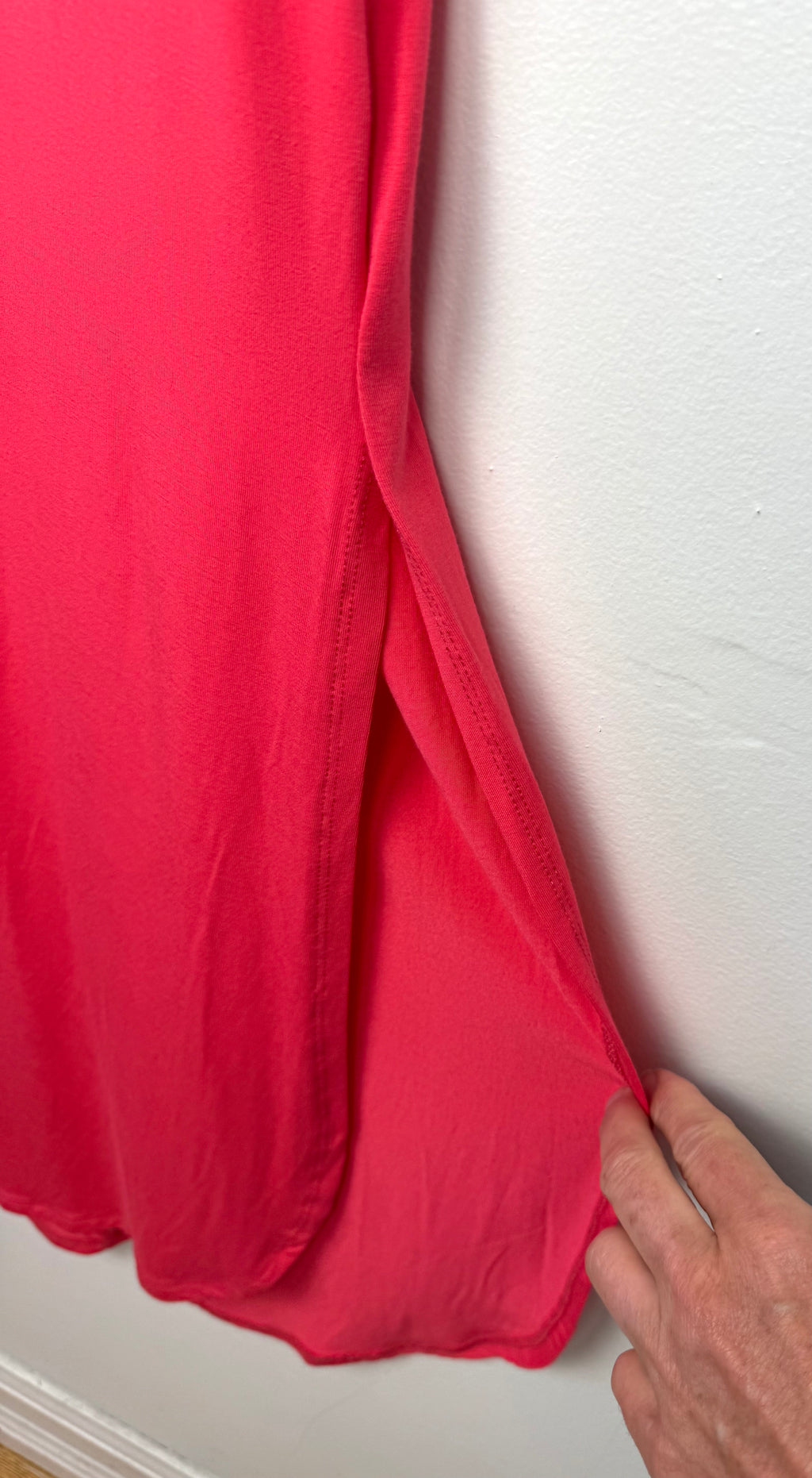 side slit on hem of NWT Leave Nothing But Footprints Bamboo Maxi Dress | Size S at Blue Sparrow Shop