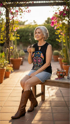 ¡Ay Güey! Sugar Skull Embroidered Tank Top | Size XL at Blue Sparrow Shop