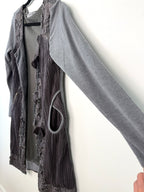 sleeve and flow of Hypnose Grey Mixed-Media Layered Cardigan | Size S/M