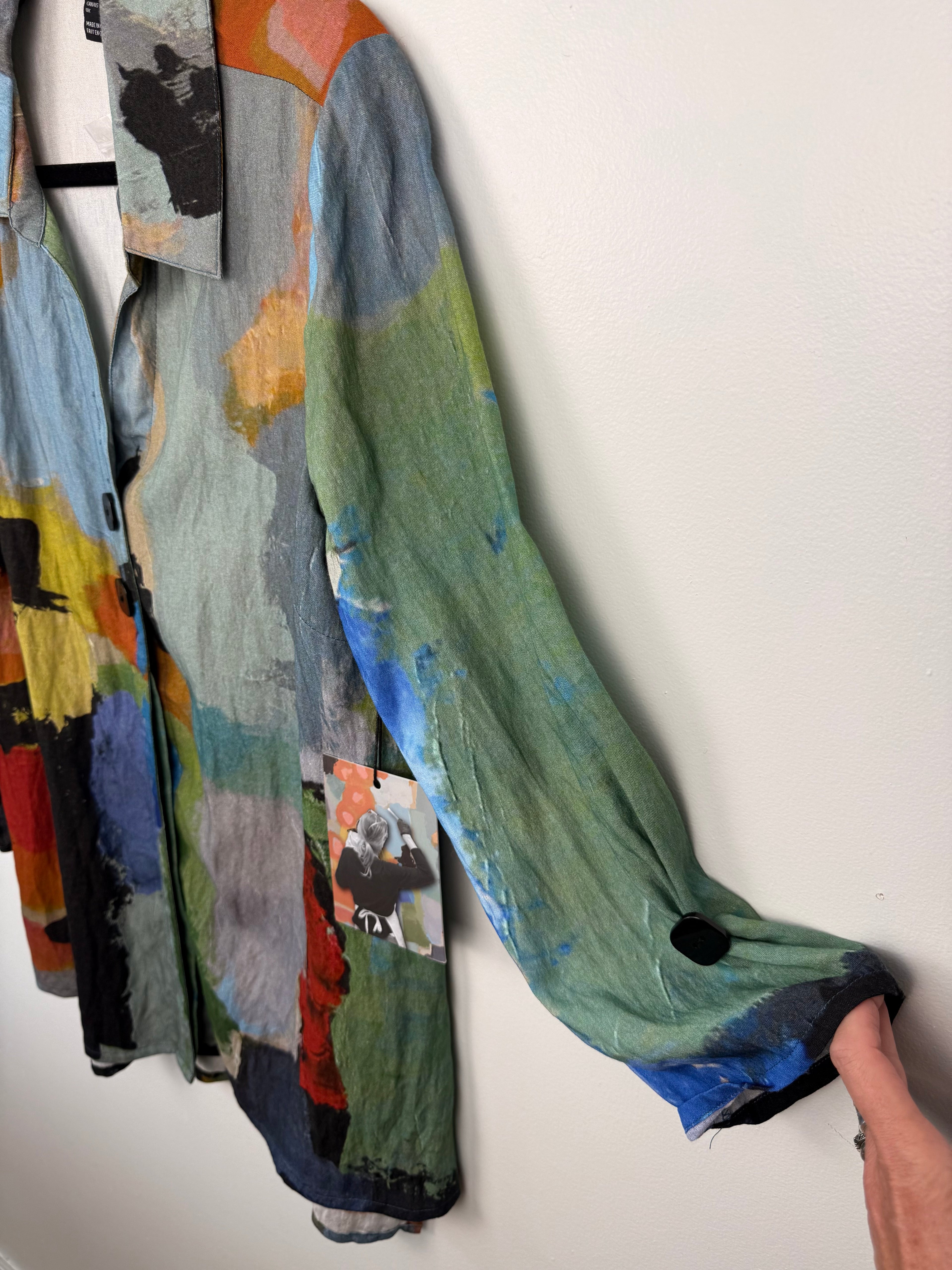 sleeve and flow of NWT Claire Desjardin 'In The City' Shirt | Size M
