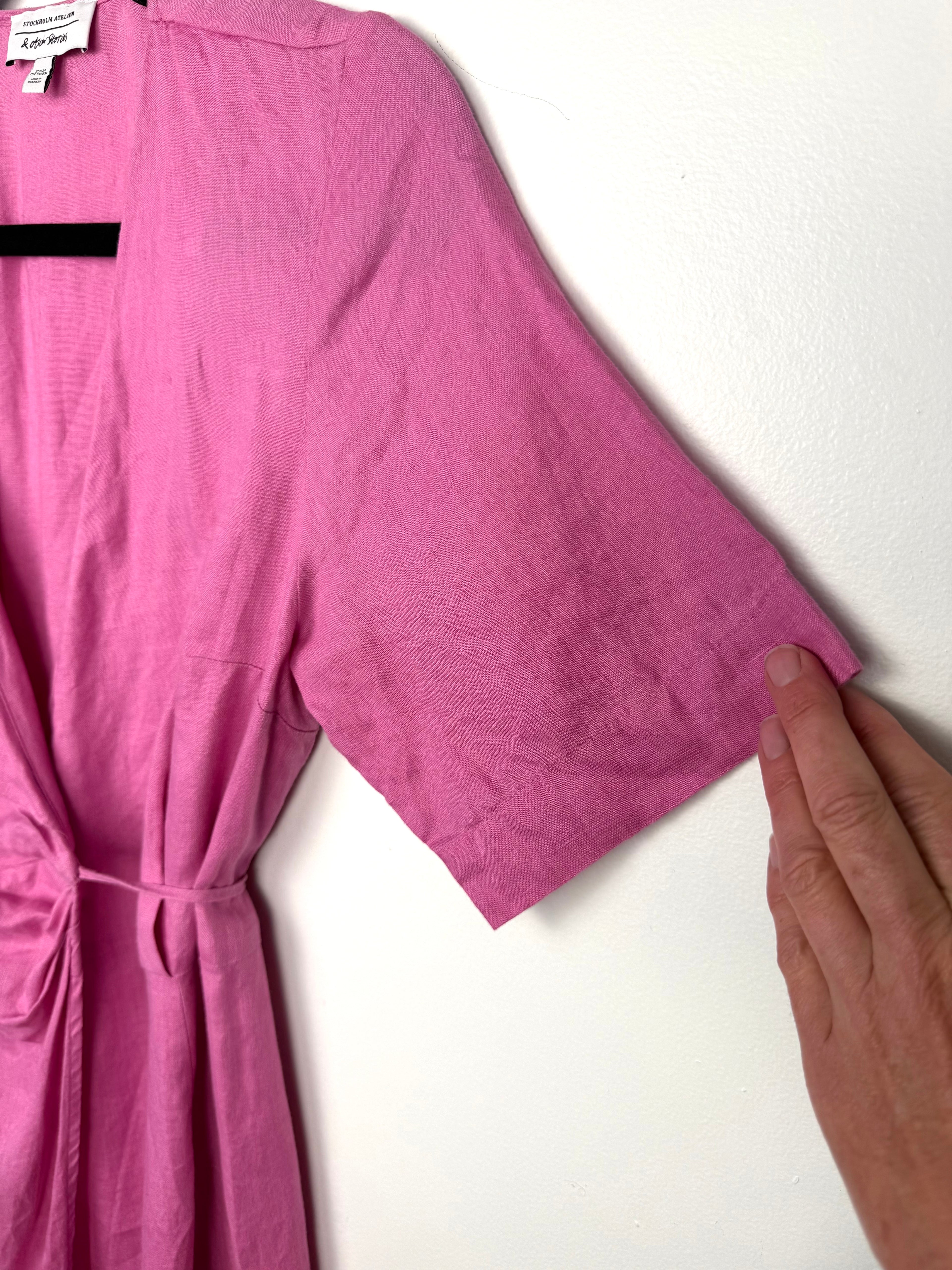 sleeve detail on 100% Linen Wrap Dress by & Other Stories Stockholm Atelier | Size S at Blue Sparrow Shop