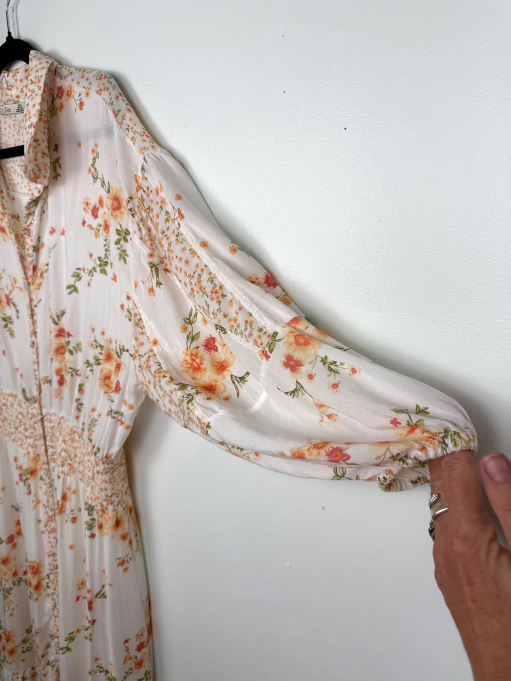 sleeve detail on Dex Smocked Waist Romantic Midi Dress | Size L at Blue Sparrow Shop